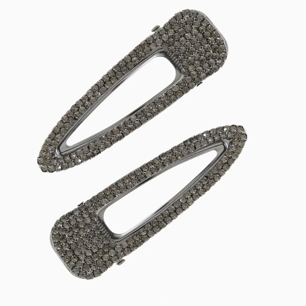 ETTIKA SET OF TWO LARGE HAIR CLIPS GUNMETAL WITH BLACK CRYSTALS NWT